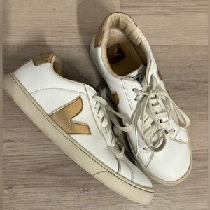 Veja White and Tan Sneakers